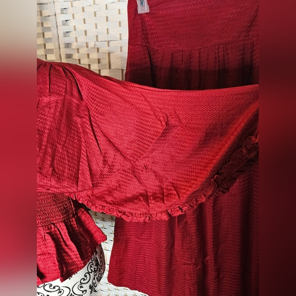Band of the Free Wine Red Chevron Embossed Boho Blouse and Palazzo Pants Set- M - Picture 8 of 16